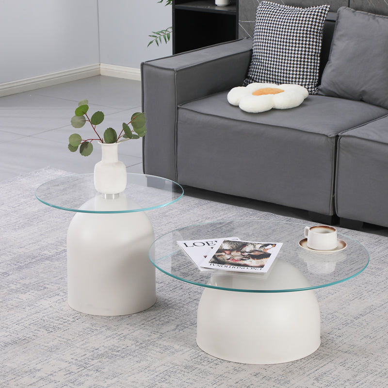 Barel Living Room Coffee Tables Set of 2 Metal White - Clear Glass