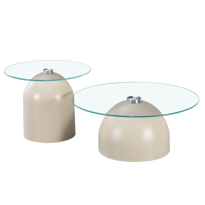 Barel Coffee Tables Set of 2 Metal Cappuccino - Clear Glass