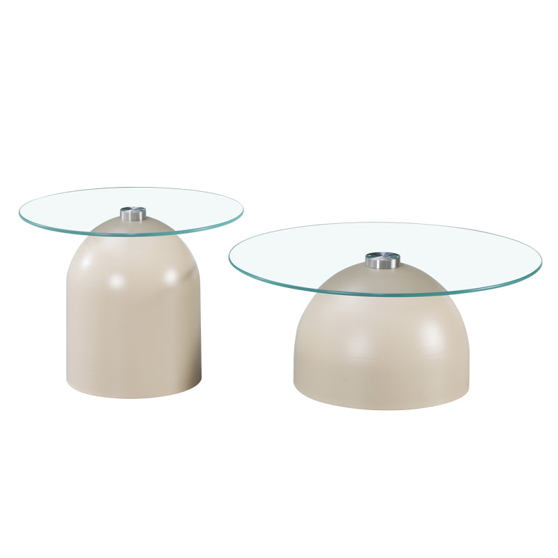 Barel Coffee Tables Set of 2 Metal Cappuccino - Clear Glass