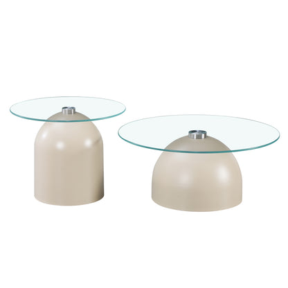 Barel Coffee Tables Set of 2 Metal Cappuccino - Clear Glass