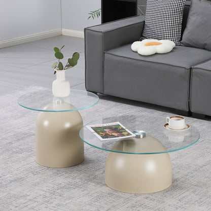 Barel Coffee Tables Set of 2 Metal Cappuccino - Clear Glass