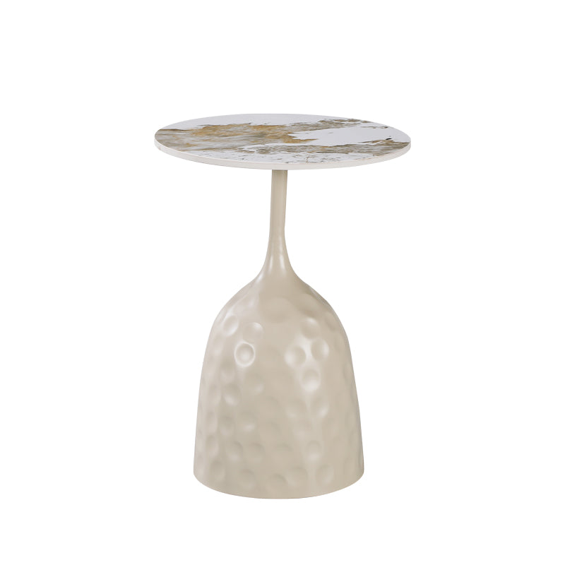 Side Table Amphora Metal Cappuccino - Travertine with Marble Look D40x60