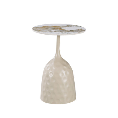 Side Table Amphora Metal Cappuccino - Travertine with Marble Look D40x60