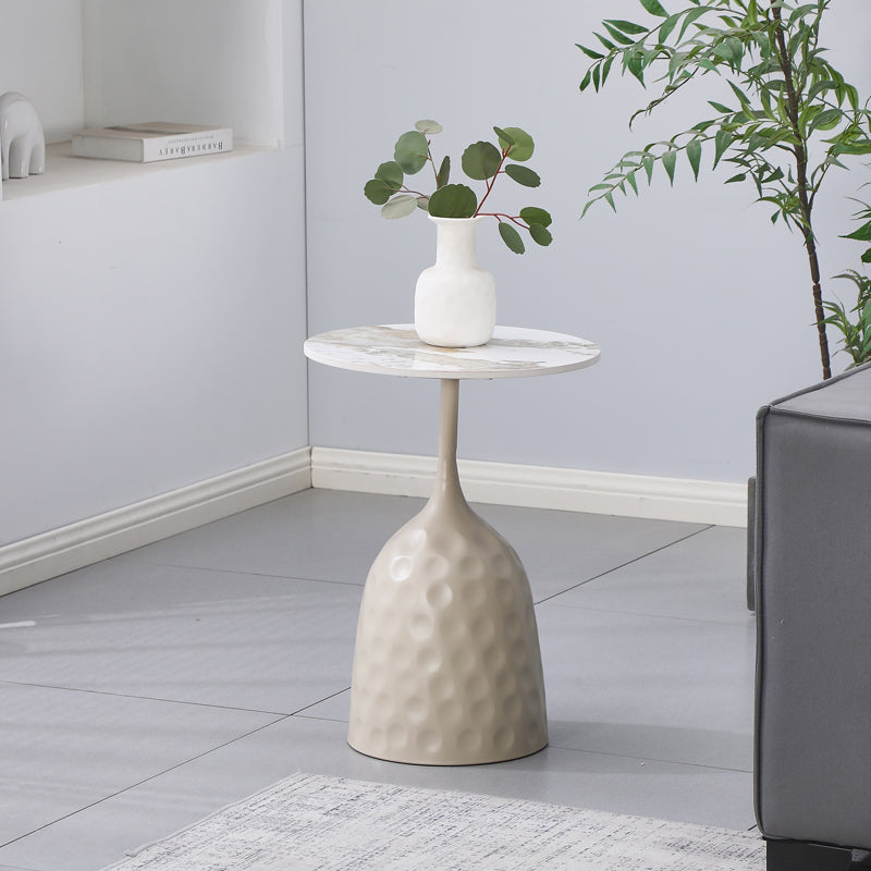 Side Table Amphora Metal Cappuccino - Travertine with Marble Look D40x60