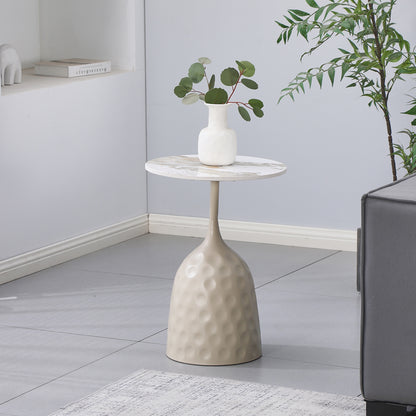 Side Table Amphora Metal Cappuccino - Travertine with Marble Look D40x60