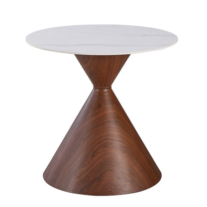 Horas Metal Coffee Table - Travertine with Marble Effect Φ80x75