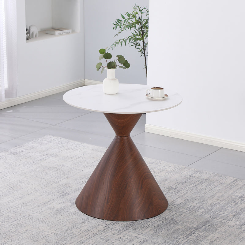 Horas Metal Coffee Table - Travertine with Marble Effect Φ80x75