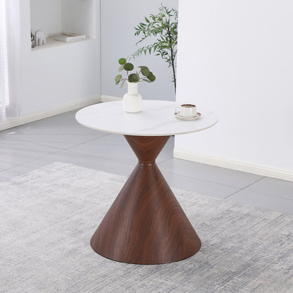 Horas Metal Coffee Table - Travertine with Marble Effect Φ80x75