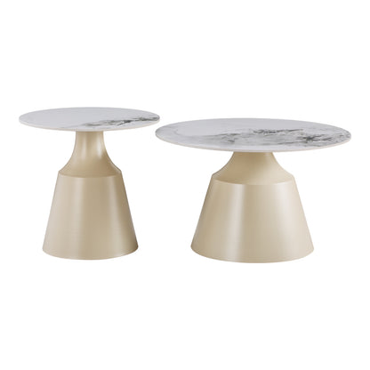 Τραπέζια Σαλονιού Sculpt Σετ 2 Τεμ Μέταλλο Cappuccino- Sintered Stone Λευκό Μαρμάρου