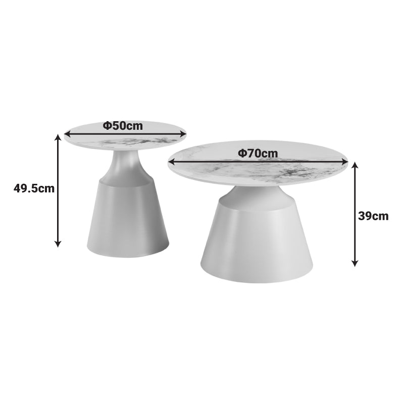 Τραπέζια Σαλονιού Sculpt Σετ 2 Τεμ Μέταλλο Cappuccino- Sintered Stone Λευκό Μαρμάρου