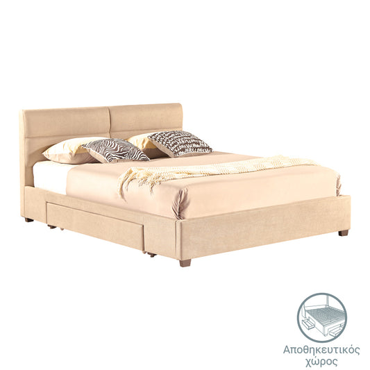 Κρεβάτι Διπλό Anay Με Συρτάρι Ύφασμα Σομόν 160X200