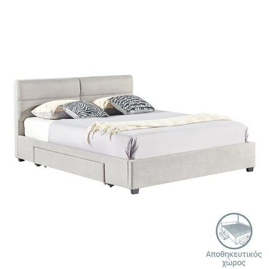 Κρεβάτι Διπλό Anay Με Συρτάρι Ύφασμα Μπεζ 160X200