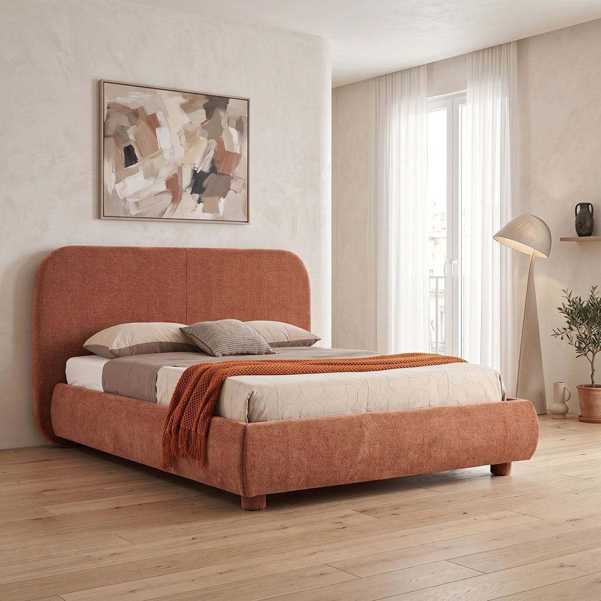 Κρεβάτι Salena Terracotta Ύφασμα 160x200εκ