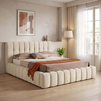 Vilou Double Bed with Storage Ecru Fabric 160x200cm