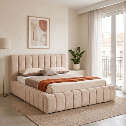 Vilou Double Bed with Storage Beige Fabric 160x200cm