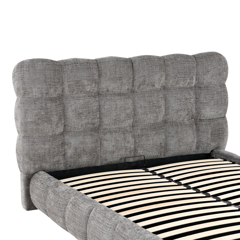 Abena Double Bed with Storage Grey Bouclé Fabric 160x200cm