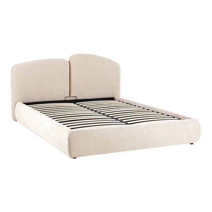 Cardia Double Bed with Storage Grey Beige Fabric 160x200cm