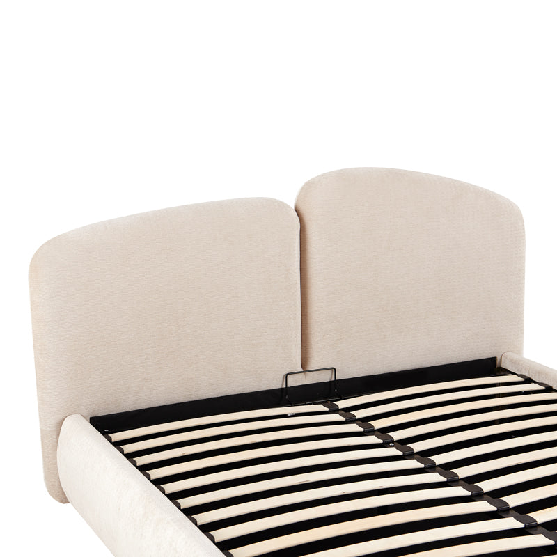 Cardia Double Bed with Storage Grey Beige Fabric 160x200cm