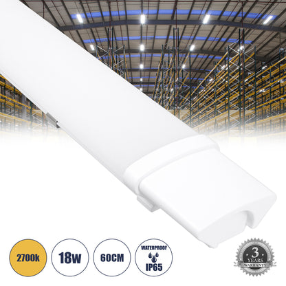 60163 LED Γραμμικό Βιομηχανικό Φωτιστικό Tri-Proof 60cm 18W 1936lm 120° AC 220-240V Αδιάβροχο IP65 Μ60 x Π6 x Υ4cm Θερμό Λευκό 2700K