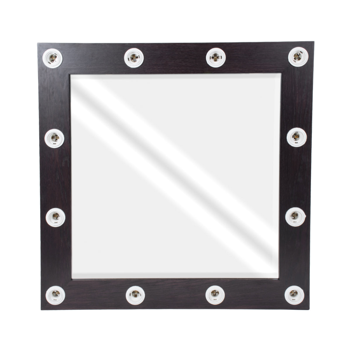 MAKEUP MIRROR-80x80-2 Μοντέρνος Καθρέπτης Μακιγιάζ με Πλαίσιο Φυσικού Ξύλου με Διακόπτη On/Off 12 x E27 AC220-240V - Μ80 x Π7 x Υ80cm - Καφέ Wenge