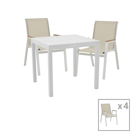 Dining Table Azelie-Kliton I Set of 5 Pieces Gray Fabric-White Aluminum 80x80x74