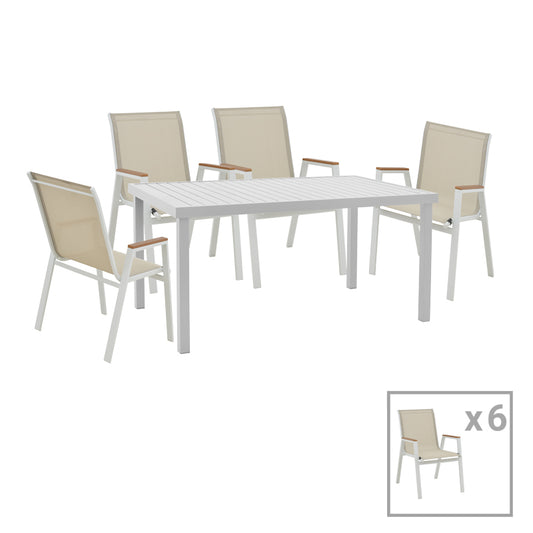 Dining Table Azelie-Kliton II Set of 7 Pieces Gray Fabric-White Aluminum 150x80x74