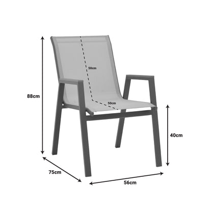 Πολυθρόνα Azelie Στοιβαζόμενη Σαμπανιζέ Αλουμίνιο και Textilene σε Ανοιχτή Γκρι Απόχρωση 56x75x88
