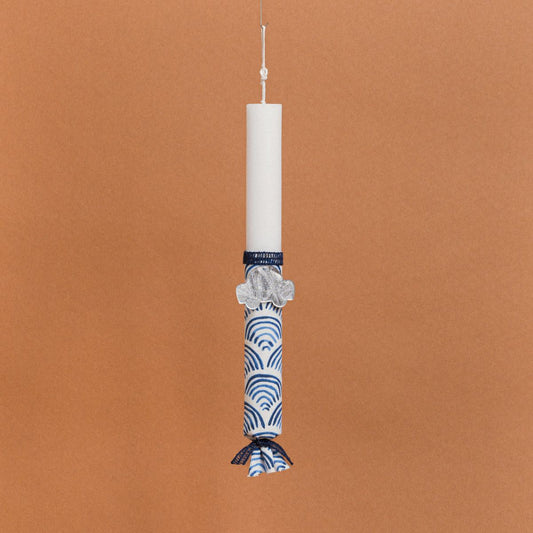 Λαμπάδα Στολισμένη Μπλε Κύματα με Αυτοκινητάκι σε Συσκευασία Δώρου