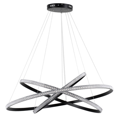 DIAMOND TRIO 61140-DECO Κρεμαστό Φωτιστικό Δαχτυλίδι-Κύκλος LED CCT 150W 18379lm 360° AC 220-240V - Εναλλαγή Φωτισμού μέσω Τηλεχειριστηρίου All In One Ψυχρό 6000k+Φυσικό 4500k+Θερμό 2700k Dimmable Φ60+80+100cm - Μαύρο