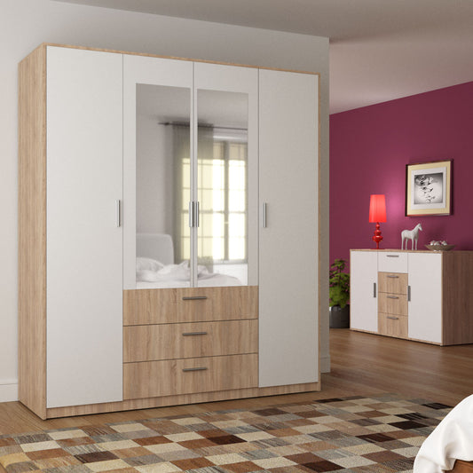 Ντουλάπα Τετράφυλλη Rico Λευκή-Sonoma 180x62x206