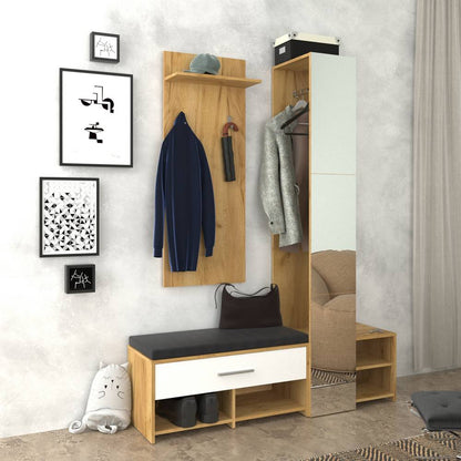 Σετ Εισόδου 3 Τεμ. Ruta με Καθρέπτη και Μαξιλάρι Χρυσός Δρυς με Λευκό 150x40x199