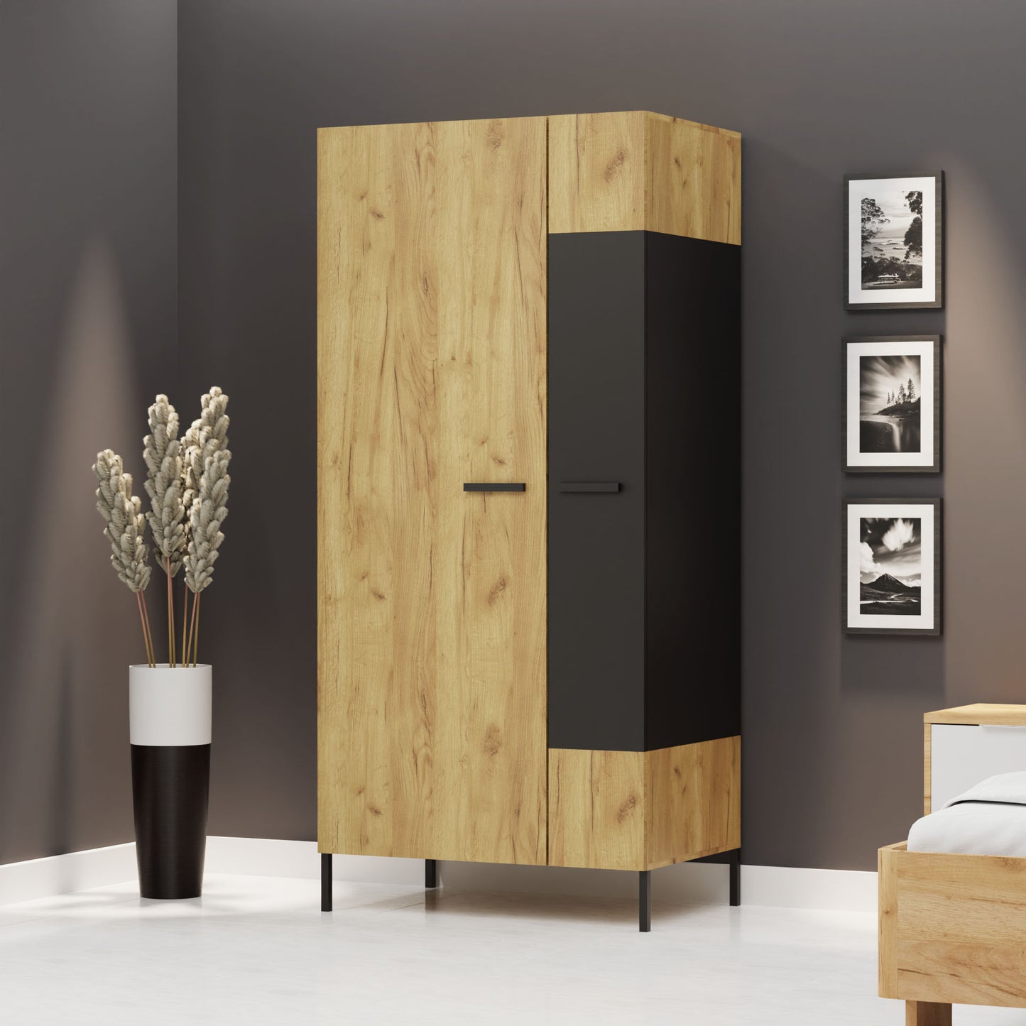 Δίφυλλη Ντουλάπα Santes Χρυσό Δρυς-Γραφίτης 90x60x197.5