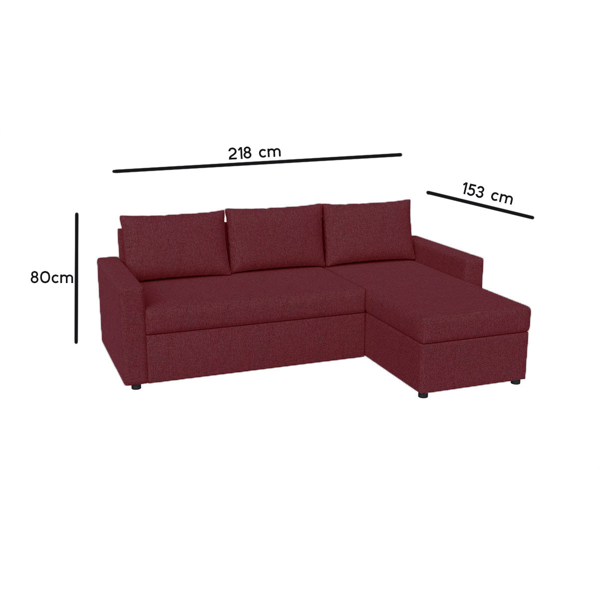 Γωνιακός Καναπές Κρεβάτι Concept με Αναστρέψιμη Γωνία & Αποθηκευτικό Χώρο Μπορντώ 218x153x80