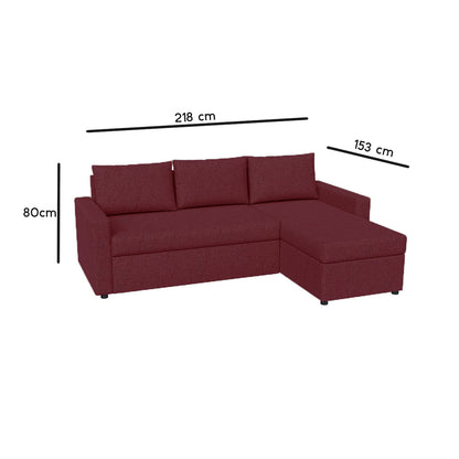 Γωνιακός Καναπές Κρεβάτι Concept με Αναστρέψιμη Γωνία & Αποθηκευτικό Χώρο Μπορντώ 218x153x80