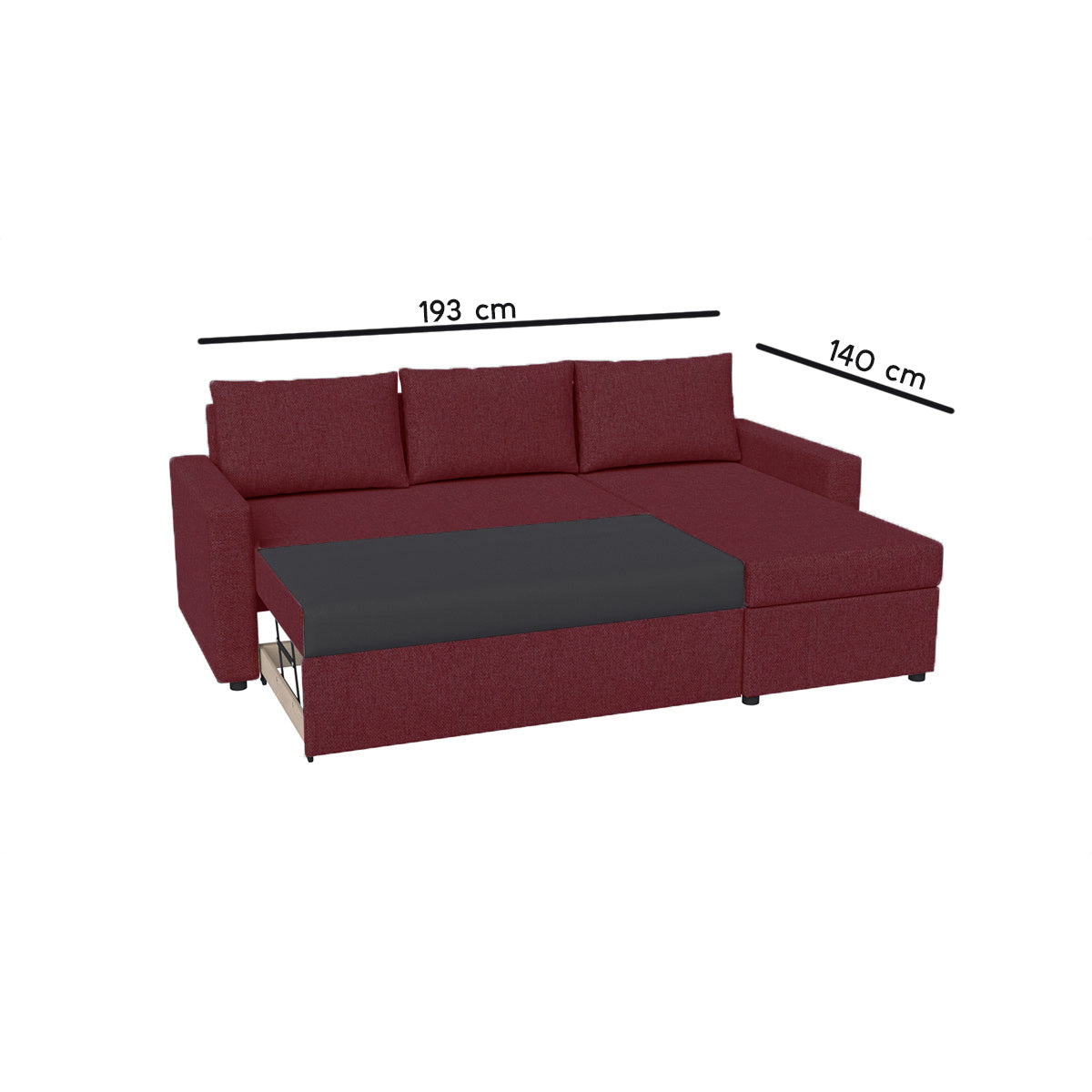 Γωνιακός Καναπές Κρεβάτι Concept με Αναστρέψιμη Γωνία & Αποθηκευτικό Χώρο Μπορντώ 218x153x80