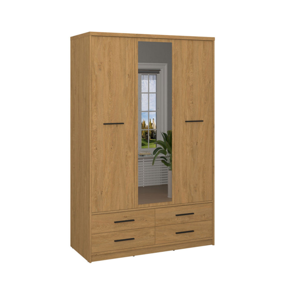 Ντουλάπα Τρίφυλλη με Καθρέφτη Pavi Βελανιδιά 124.6x55.1x197.2