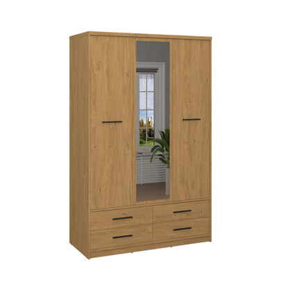 Ντουλάπα Τρίφυλλη με Καθρέφτη Pavi Βελανιδιά 124.6x55.1x197.2