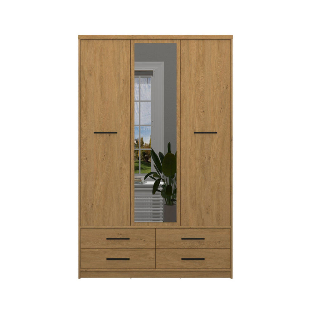 Ντουλάπα Τρίφυλλη με Καθρέφτη Pavi Βελανιδιά 124.6x55.1x197.2