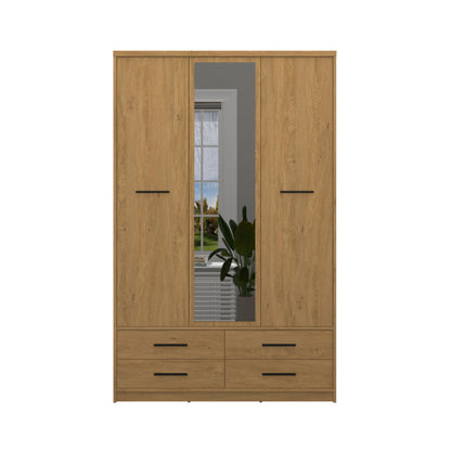 Ντουλάπα Τρίφυλλη με Καθρέφτη Pavi Βελανιδιά 124.6x55.1x197.2