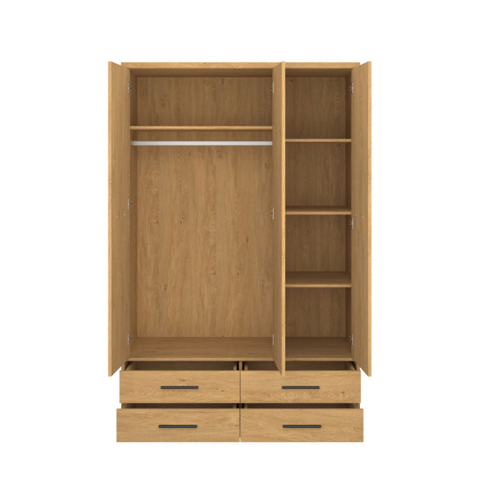 Ντουλάπα Τρίφυλλη με Καθρέφτη Pavi Βελανιδιά 124.6x55.1x197.2