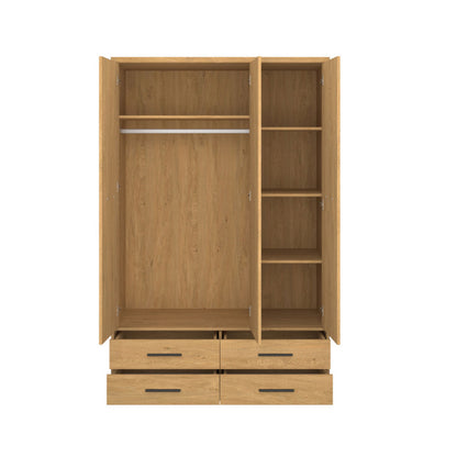 Ντουλάπα Τρίφυλλη με Καθρέφτη Pavi Βελανιδιά 124.6x55.1x197.2