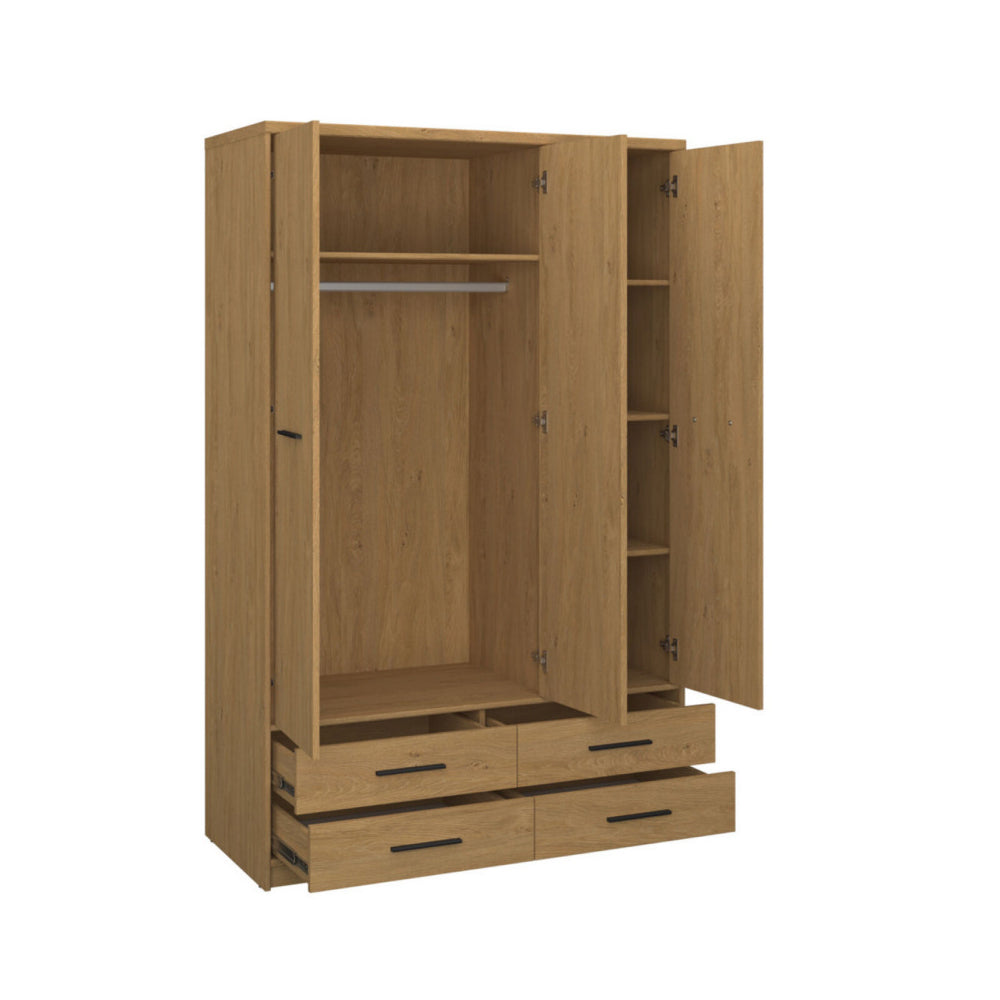 Ντουλάπα Τρίφυλλη με Καθρέφτη Pavi Βελανιδιά 124.6x55.1x197.2