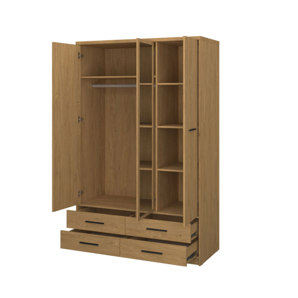 Ντουλάπα Τρίφυλλη με Καθρέφτη Pavi Βελανιδιά 124.6x55.1x197.2