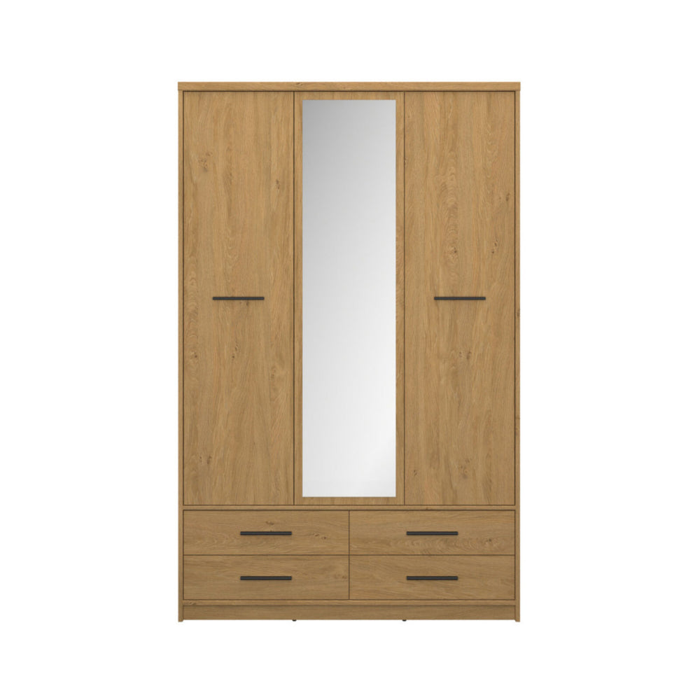 Ντουλάπα Τρίφυλλη με Καθρέφτη Pavi Βελανιδιά 124.6x55.1x197.2