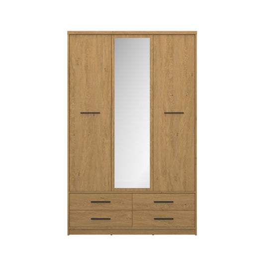 Ντουλάπα Τρίφυλλη με Καθρέφτη Pavi Βελανιδιά 124.6x55.1x197.2