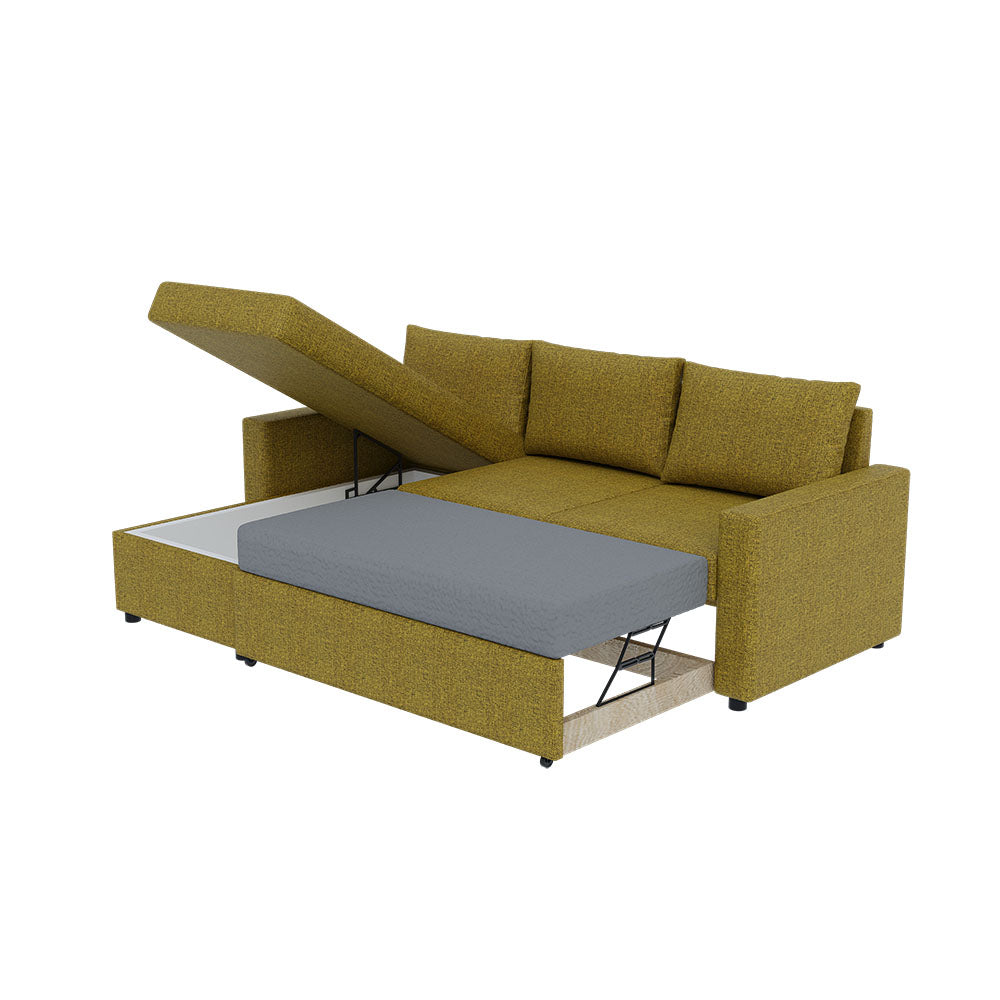 Γωνιακός Καναπές Κρεβάτι Concept με Αναστρέψιμη Γωνία & Αποθηκευτικό Χώρο Μουσταρδί 218x153x80