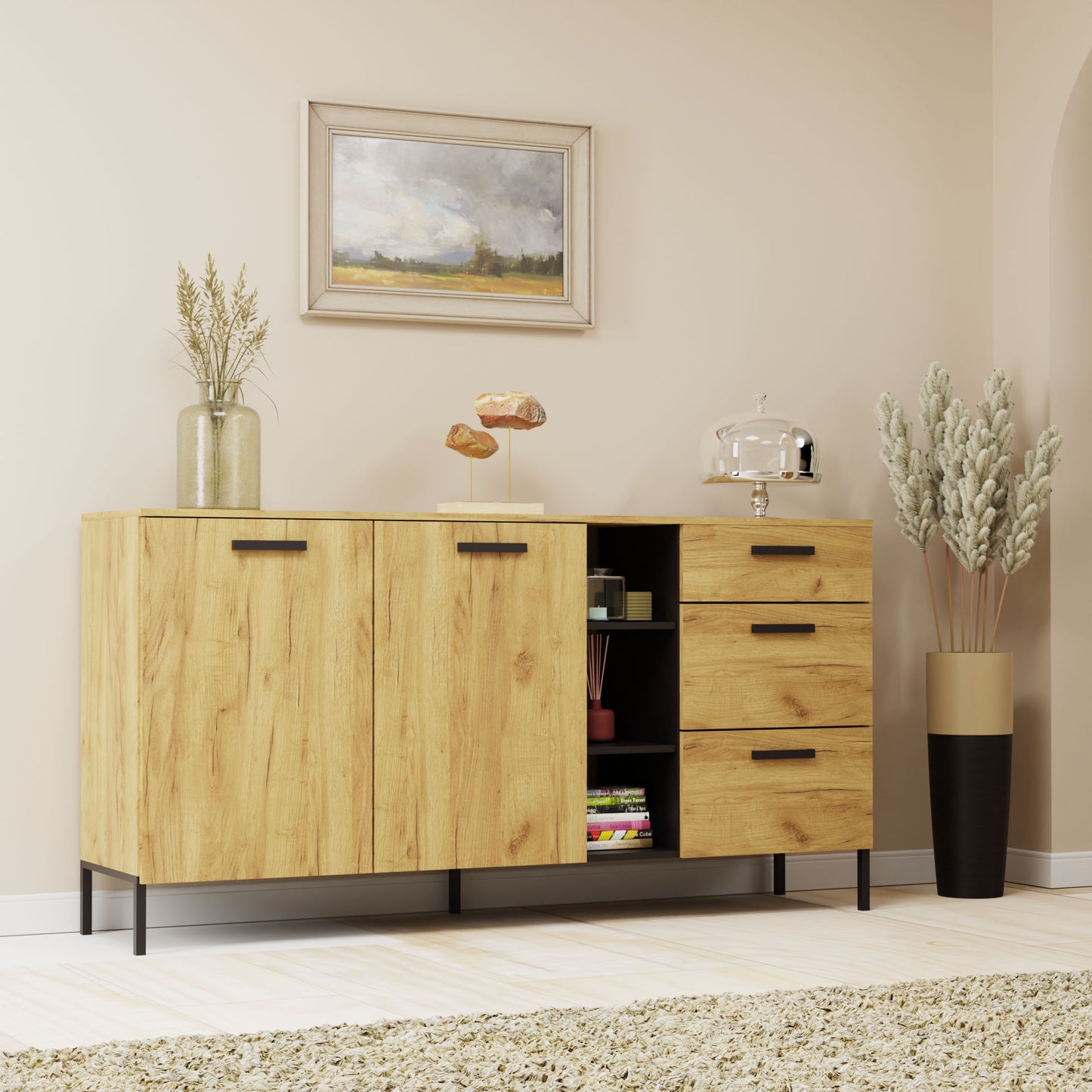 Μπουφές Santes Χρυσό Δρυς-Γραφίτης 180x42x92.5