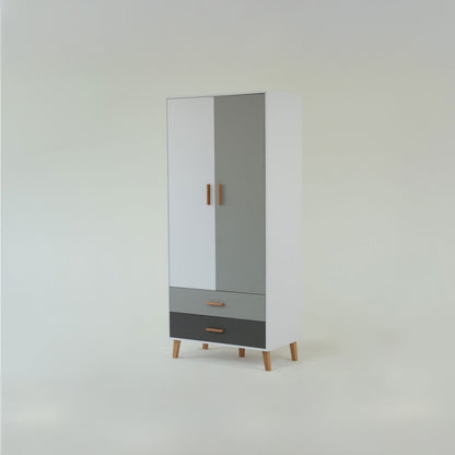 Ντουλάπα Timmy 2D2S Λευκό-Γραφίτη-Γκρι 90x50x199