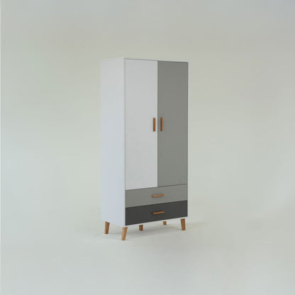 Ντουλάπα Timmy 2D2S Λευκό-Γραφίτη-Γκρι 90x50x199