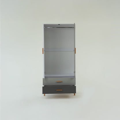 Ντουλάπα Timmy 2D2S Λευκό-Γραφίτη-Γκρι 90x50x199